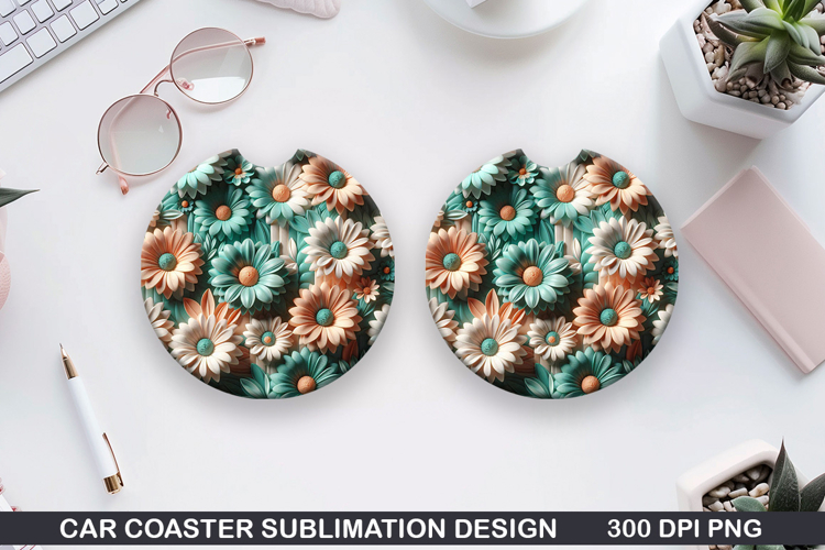 Flowers Car Coaster Sublimation| Summer Flowers Coaster PNG