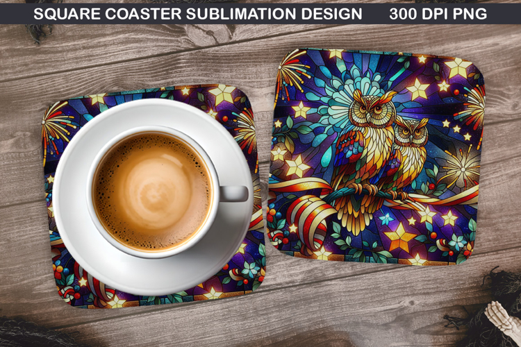 Owls Coaster Sublimation, 4th Of July Coaster PNG Design