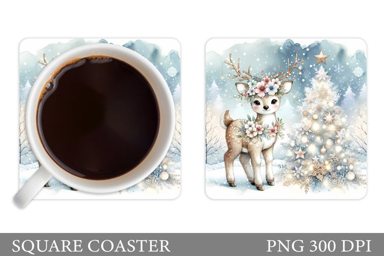 Christmas Deer Coaster Design. Christmas Coaster Sublimation example image 1