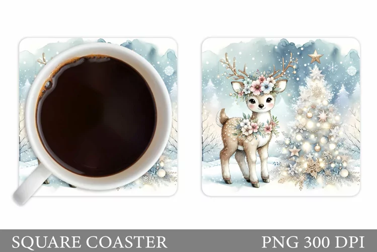 Christmas Deer Coaster Design. Christmas Coaster Sublimation