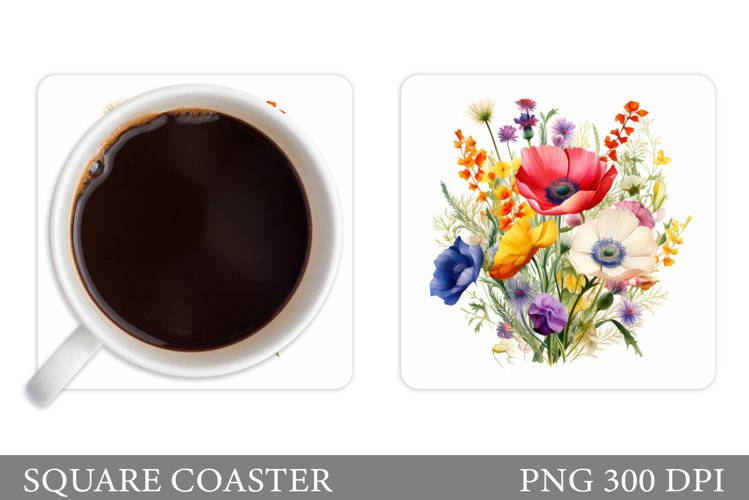 Wildflowers Coaster Sublimation. Flowers Coaster Design