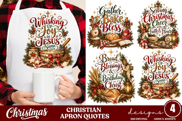 4 Christian Christmas Apron PNG Designs, 4 Faith Christmas B