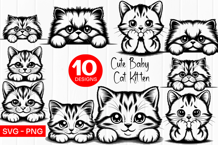 Cute Kitten Faces Frame Outline SVG PNG