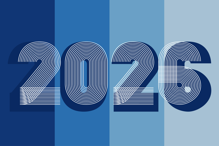 Background with horizontal 2026 number on geometric blue