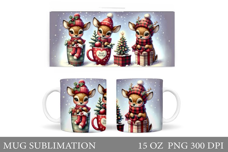Christmas Deer Mug Design. Cute Deer Mug Sublimation example image 1