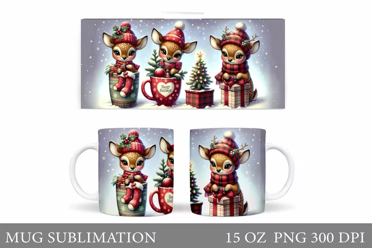 Christmas Deer Mug Design. Cute Deer Mug Sublimation