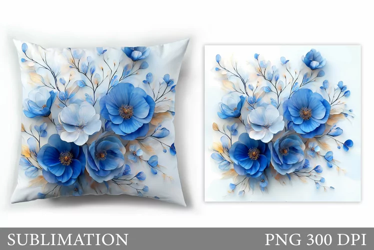 3D Flowers Pillow Design. Floral Sublimation