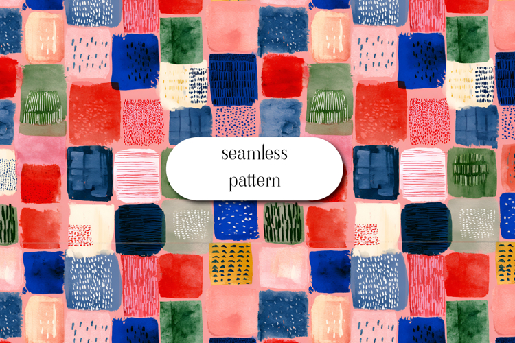 Abstract patchwork seamless pattern colorful brush blocks