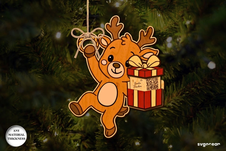 Christmas Raindeer Santa Tracker Ornament SVG | Laser Cut