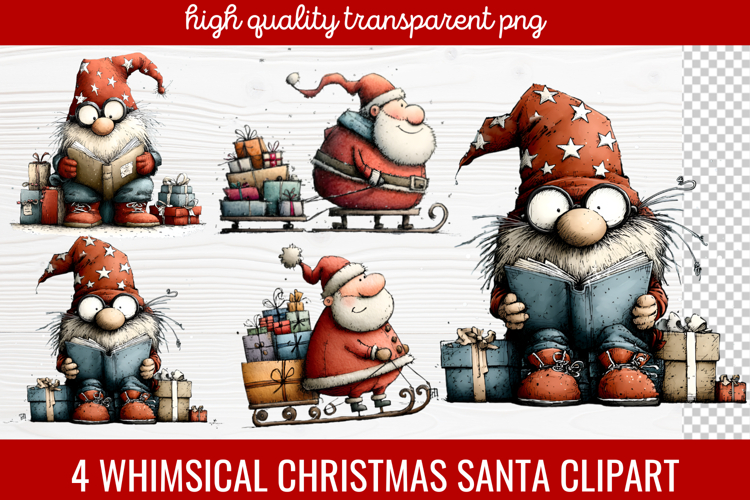 4 Whimsical Christmas Santa Clipart | Cute Santa PNG