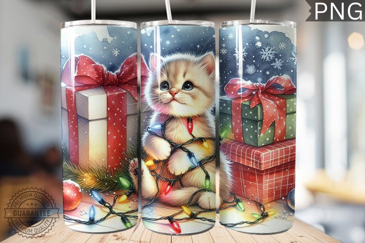 Christmas Cat Tumbler Wrap - Christmas Tumbler PNG Design