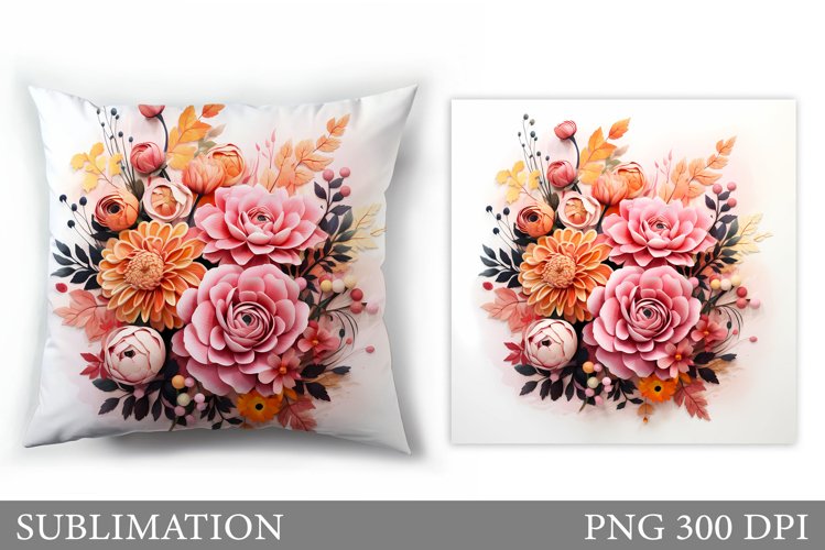 3D Flowers Pillow Design. Flowers Sublimation example image 1