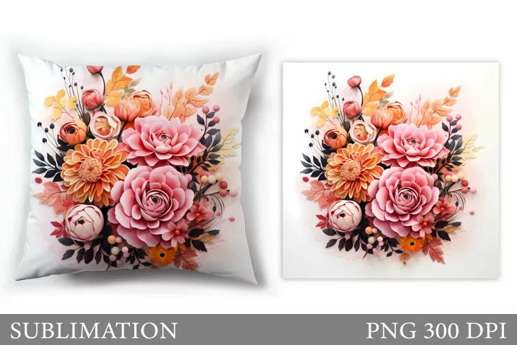 3D Flowers Pillow Design. Flowers Sublimation