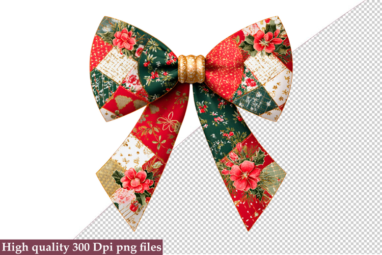 Christmas Patchwork Bow Clipart PNG