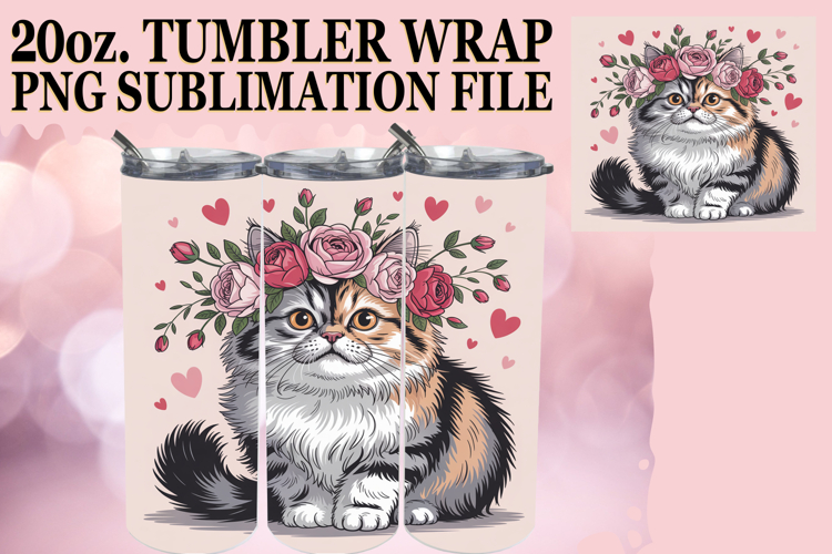 Vibrant Mornings 20oz tumbler wrap, Valentines Cat