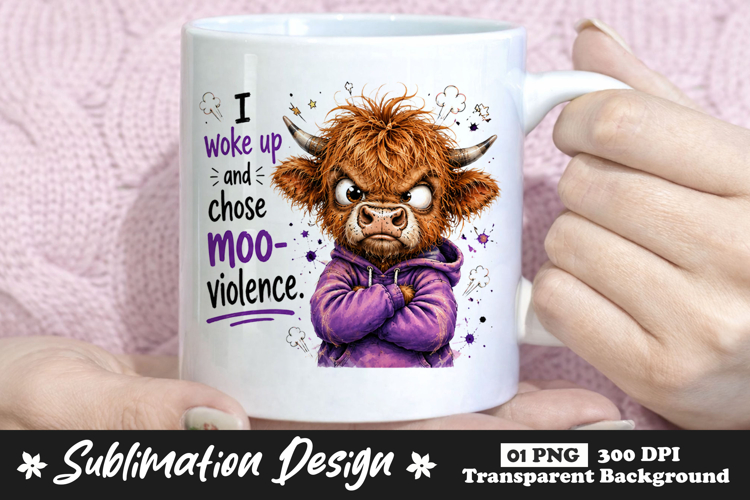 I Woke Up and Chose Moo-Violence Highland Cow Sublimation