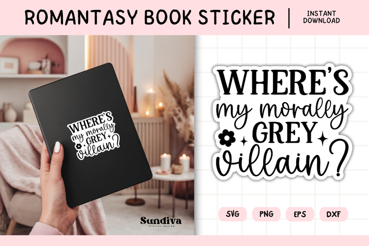 Printable Magic and Fantasy Book Lover Sticker | Grey