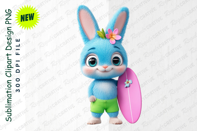 Cute Cartoon Bunny Surfer With Surfboard Summer Fun Clipart example image 1