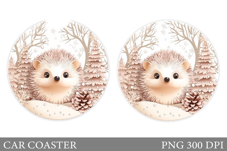 Cute Hedgehog Car Coaster. Christmas Car Coaster Sublimation