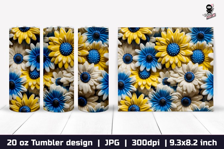 3d Flowers Tumbler, Sunflowers Tumbler Sublimation Wrap example image 1