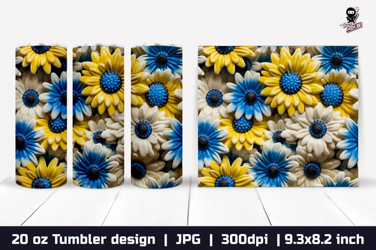 3d Flowers Tumbler, Sunflowers Tumbler Sublimation Wrap