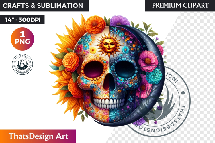 Floral Sugar Skull Day of the Dead Clipart, dia de muertos