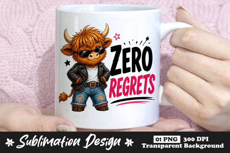 Zero Regrets Highland Cow Sublimation PNG example image 1