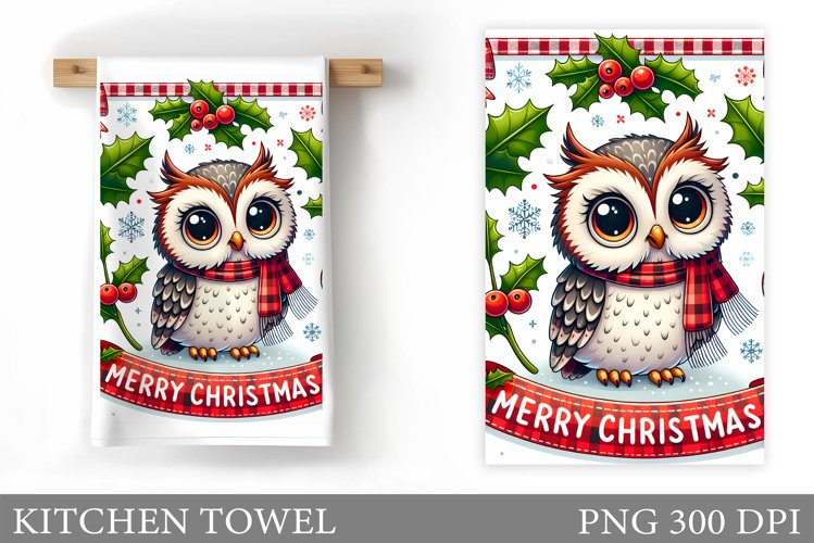 Cute Owl Kitchen Towel. Christmas Owl Kitchen Towel Design example image 1