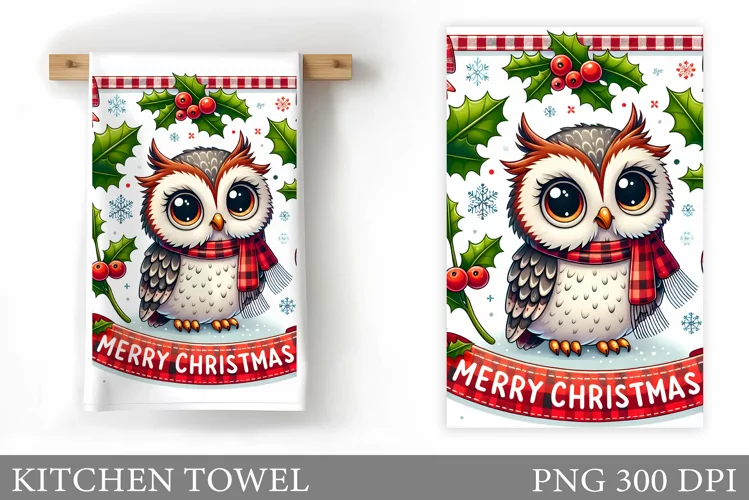 Cute Owl Kitchen Towel. Christmas Owl Kitchen Towel Design