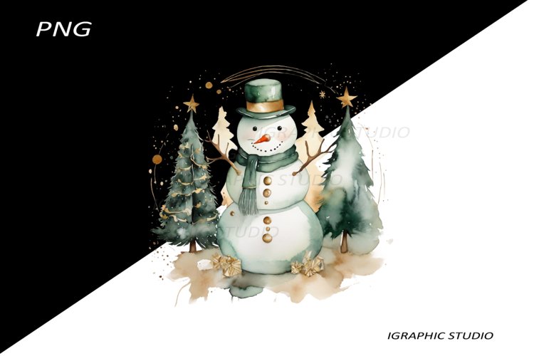 Green Snowman Clipart, Gold and Emerald Chistmas Clipart