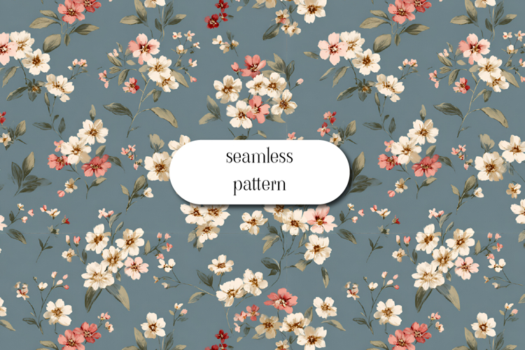 Blue Floral Seamless Pattern Elegant Vintage Flowers