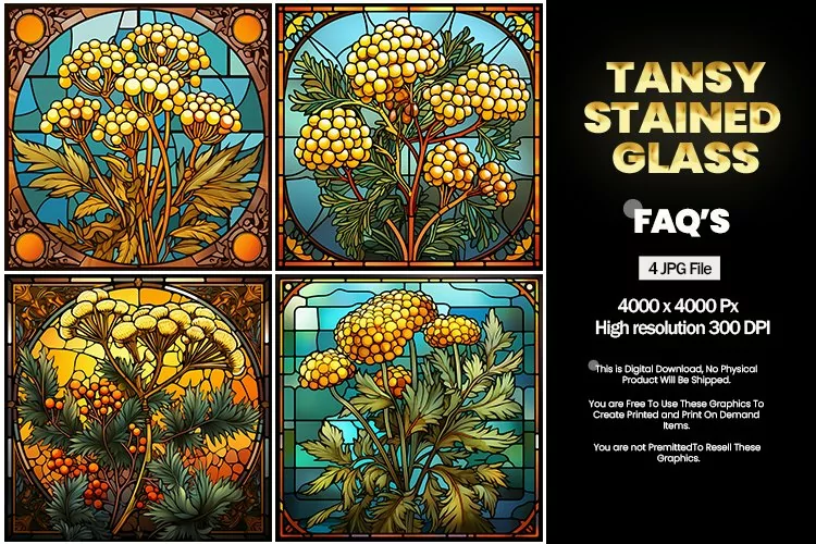 Stained Glass Tansy Square Coaster - 04 Variations