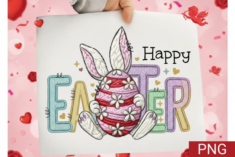 Happy Easter Sublimation PNG Colorful Faux Knit Texture