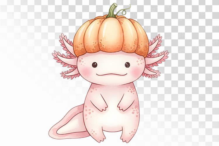 Halloween Axolotl Pumpkin Hat Spooky Cute PNG Uparupa