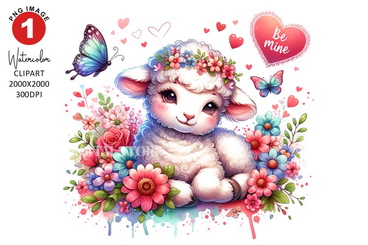 Baby Lamb Valentines Day Clipart | Watercolor Clipart