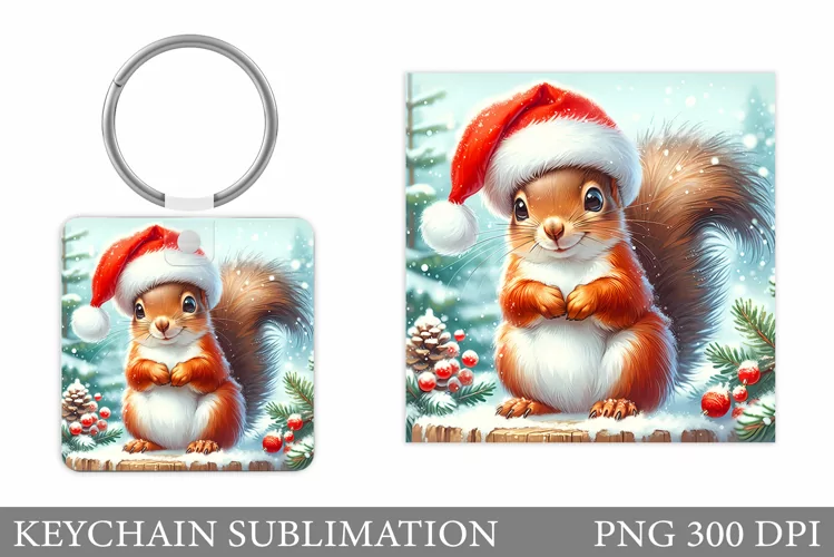 Christmas Squirrel Keychain. Christmas Keychain Design