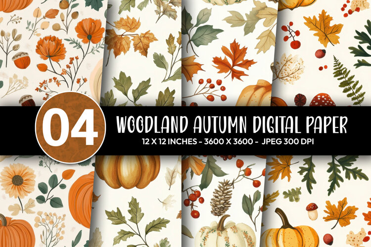 Woodland Autumn Digital Paper example image 1