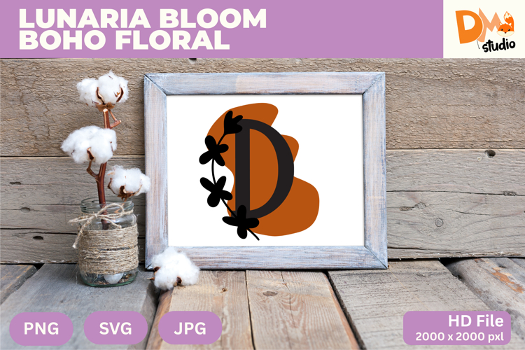 Lunaria Bloom Boho Floral Monogram