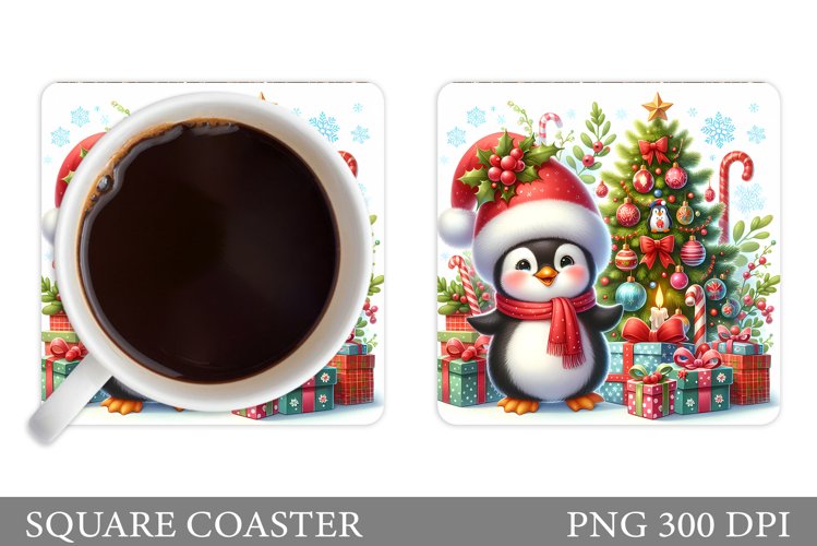 Cute Penguin Coaster Sublimation. Christmas Coaster Design example image 1