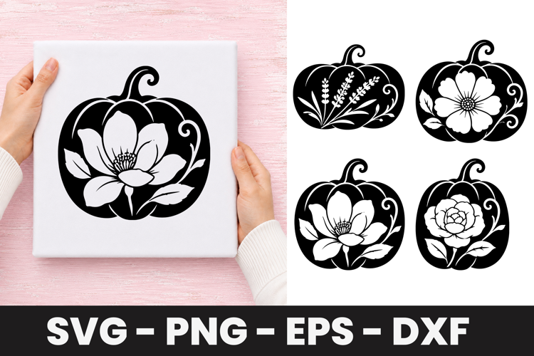 Magnolia Floral Pumpkin SVG PNG