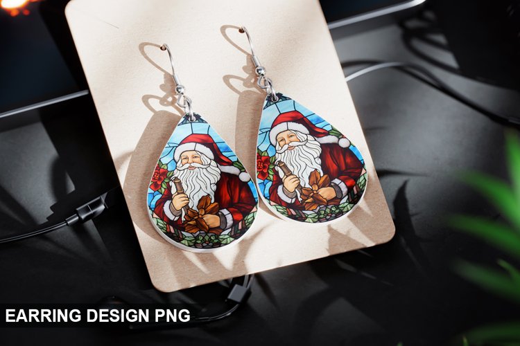 Stained Glass Christmas Santa Earring Design