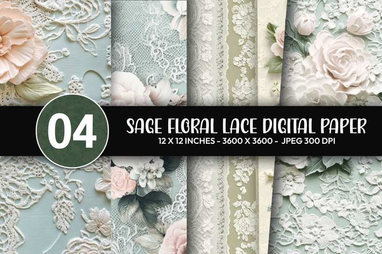 Sage Floral Lace Digital Paper