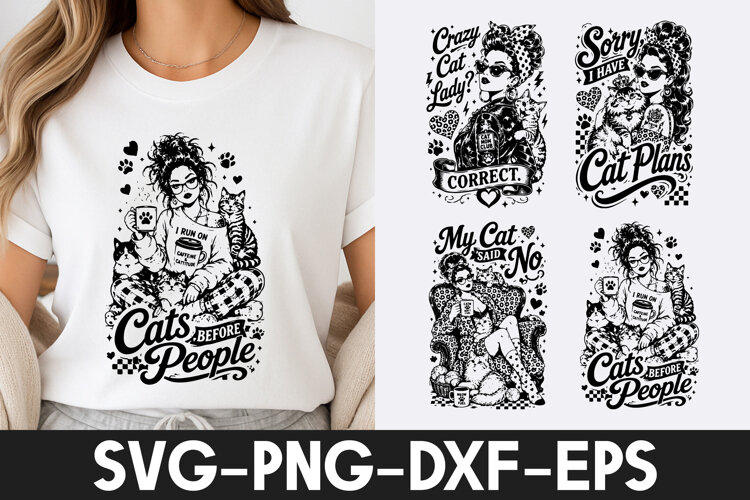 Funny Crazy Cat Lady Retro Quotes SVG PNG example image 1