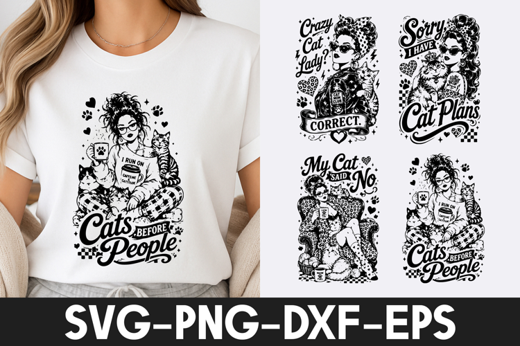 Funny Crazy Cat Lady Retro Quotes SVG PNG
