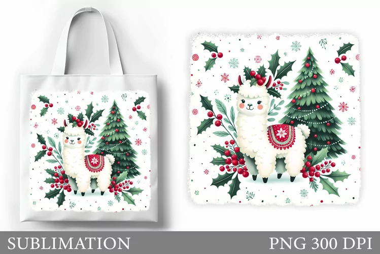 Christmas Lama Tote Bag. Christmas Tote Bag Sublimation