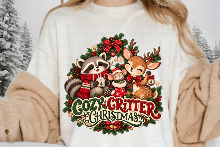 Cozy Critter Christmas Woodland Animals Holiday Sublimation example image 1
