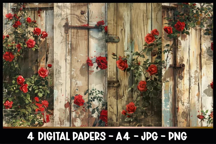 4 Vintage Digital Papers I Junk Journal Page