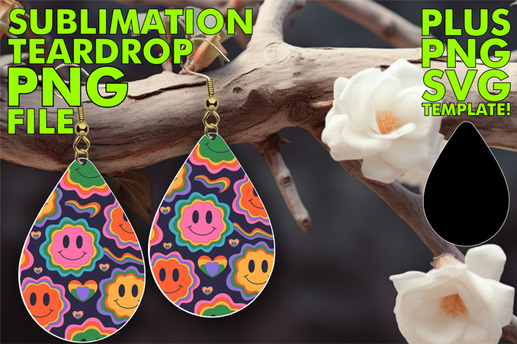 Bold Teardrop Earrings Gift PNG, Funky Pattern