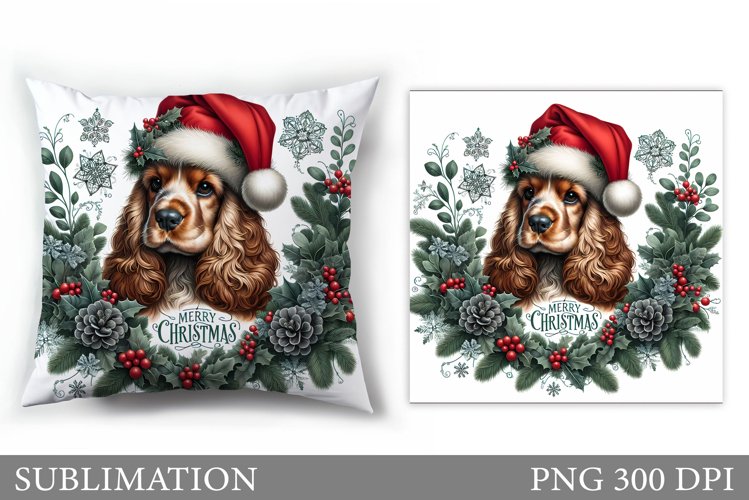 Christmas Dog Pillow Design. Christmas Pillow Sublimation example image 1