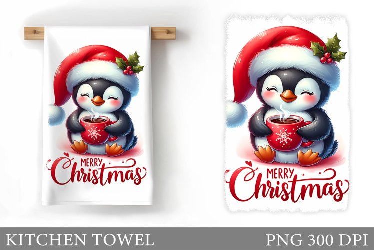 Cute Penguin Kitchen Towel. Christmas Kitchen Towel Design example image 1